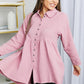 Zenana Bright and Airy Raw Edge Peplum Shirt with Pockets in Light Rose