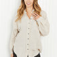 Zenana Through the Woods Gauze Raw Hem Button-Down Shirt in Sand Beige