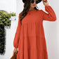 Balloon Sleeve Keyhole Tiered Dress