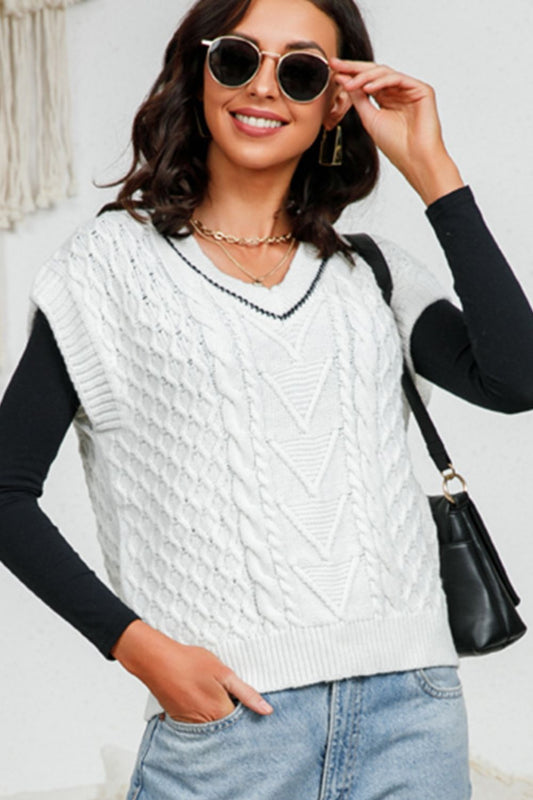 Contrast V-Neck Mixed Knit Top