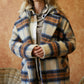 Davi & Dani Full Size Plaid Open Front Jacket with Pockets