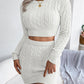 Cable-Knit Cropped Sweater and Knit Skirt Set