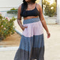 CY Fashion Full Size Color Block Ditsy Floral Skirt