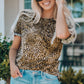 Women Leopard Short Flounce Sleeve Tee
