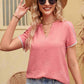 Contrast Trim Pom-Pom Detail Notched Neck Blouse