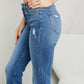 Zenana Fringe Detail Cuffed Pocket Cropped Jeans