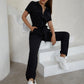Zip Up Tie Front Jogger Jumpsuit