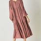 Davi & Dani Button Front Balloon Sleeve Tiered Midi Dress