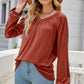 V-Neck Raglan Sleeve Ruched Detail Top