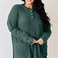Basic Bae Full Size Ribbed Half Button Long Sleeve High-Low T-Shirt