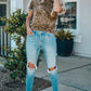 Women Leopard Short Flounce Sleeve Tee