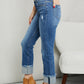 Zenana Fringe Detail Cuffed Pocket Cropped Jeans