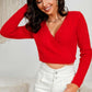 Tied Surplice Cropped Knit Pullover