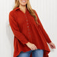 Zenana Bright and Airy Raw Edge Peplum Shirt with Pockets in Copper