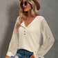 Waffle-Knit Lace Lantern Sleeve Henley Top