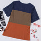 Color Block Spliced Lace Buttoned Tee