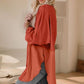 Contrast Texture Round Neck Long Sleeve Blouse