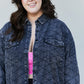 Davi & Dani Full Size Grid Curved Hem Denim Shacket