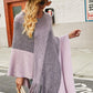 Color Block Fringe Hem V-Neck Poncho