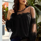 Tied Spliced Mesh Bubble Sleeve Blouse