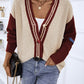 Striped Color Block Button-Up Cardigan