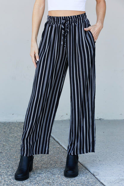 CY Fashion Full Size Striped Drawstring Waist Wide Leg Pants with Pockets