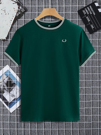 Contrast Trim Graphic Round Neck Tee Shirt