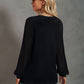 Waffle-Knit Lace Lantern Sleeve Henley Top