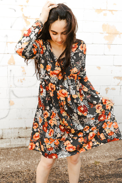 Floral Print Scoop Neck Long Sleeve Dress