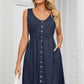 Buttoned V-Neck Sleeveless Mini Dress with Pockets