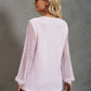 Waffle-Knit Lace Lantern Sleeve Henley Top