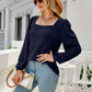 Waffle-Knit Puff Sleeve Square Neck Top