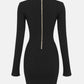 Zip-Back Spliced Mesh Ribbed Dress