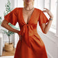 Tie Front Plunge Flutter Sleeve Mini Dress