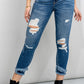 Zenana Slit Frayed Hem Distressed Jeans
