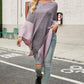 Color Block Fringe Hem V-Neck Poncho