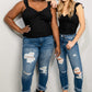 Zenana Slit Frayed Hem Distressed Jeans
