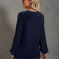 Waffle-Knit Lace Lantern Sleeve Henley Top