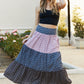 CY Fashion Full Size Color Block Ditsy Floral Skirt