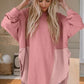 Contrast Texture Round Neck Long Sleeve Blouse