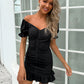 Decorative Button Ruffle Hem Ruched Dress