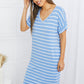 Zenana Full Size Striped V-Neck Pocket Dress in Spring Blue