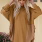 Contrast Texture Round Neck Long Sleeve Blouse