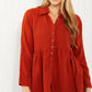 Zenana Bright and Airy Raw Edge Peplum Shirt with Pockets in Copper
