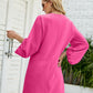 Textured Balloon Sleeve V-Neck Dress