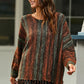 Striped Fringe Hem Round Neck Sweater