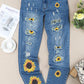 Sunflower Leopard Patchwork Distressed Jeans