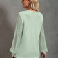 Waffle-Knit Lace Lantern Sleeve Henley Top