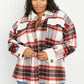 Davi & Dani Fresh Fall Vibes Full Size Plaid Button Down Jacket with Teddy Trim