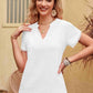 Contrast Trim Pom-Pom Detail Notched Neck Blouse